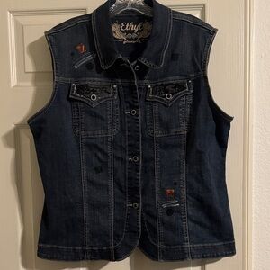 Ethyl Dark Wash Sleeveless Denim Vest - Dark Blue